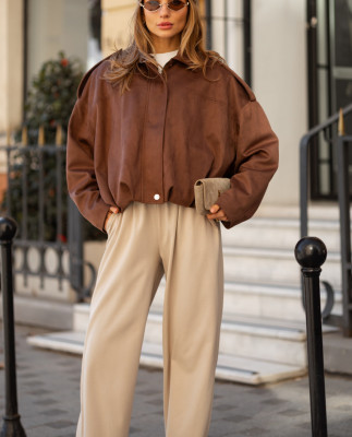 128 Бомбер з замши зі складками